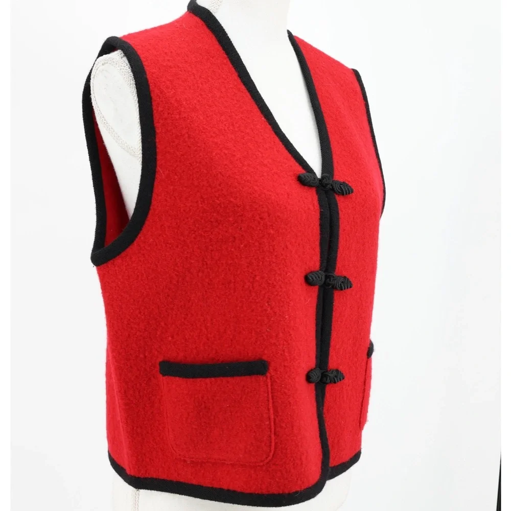 Herman Geist Red Boiled Wool Waistcoat Vest Alpine Folk Cottagecore‎ M